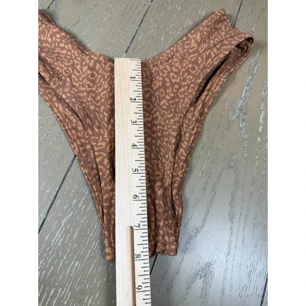 Stone Fox Swim Bikini Bottom Womens XS Brown Leopard‎ Print High Leg Cheeky NEW